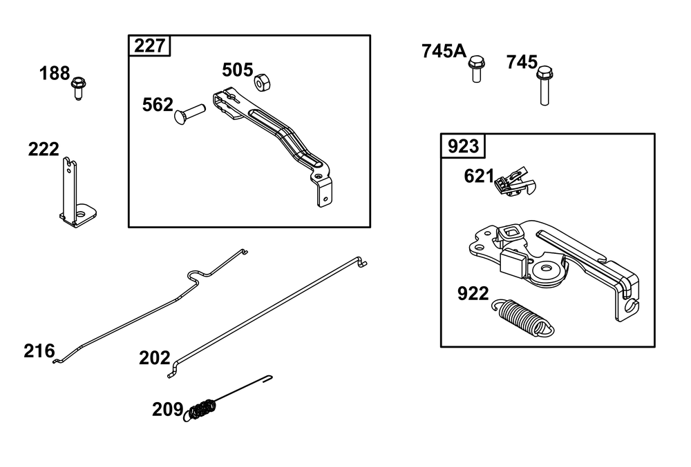 Controls Group Diagram and Parts List for 09P902-0009-H5 020000 - 09Z999 Briggs and Stratton Engine